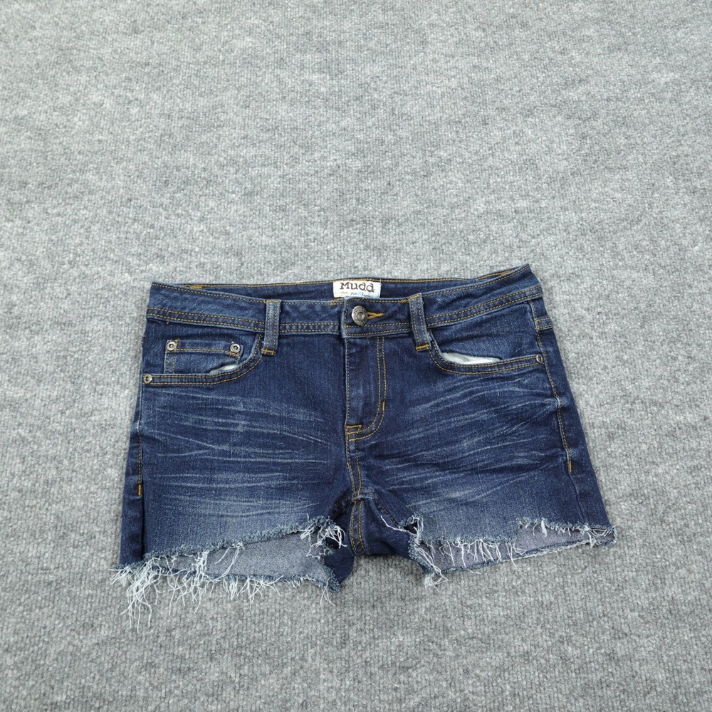 Mudd Shorts Women Size 7 Dark Blue Cutoff Denim Embroidered Pockets Casual